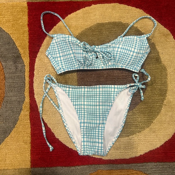 Xhilaration Target Blue White Plaid Gingham Bow Bikini Set Swim Swimwear Medium - Picture 1 of 5